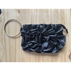 Giannini Black leather Wristlet Purse With Rosette Detail